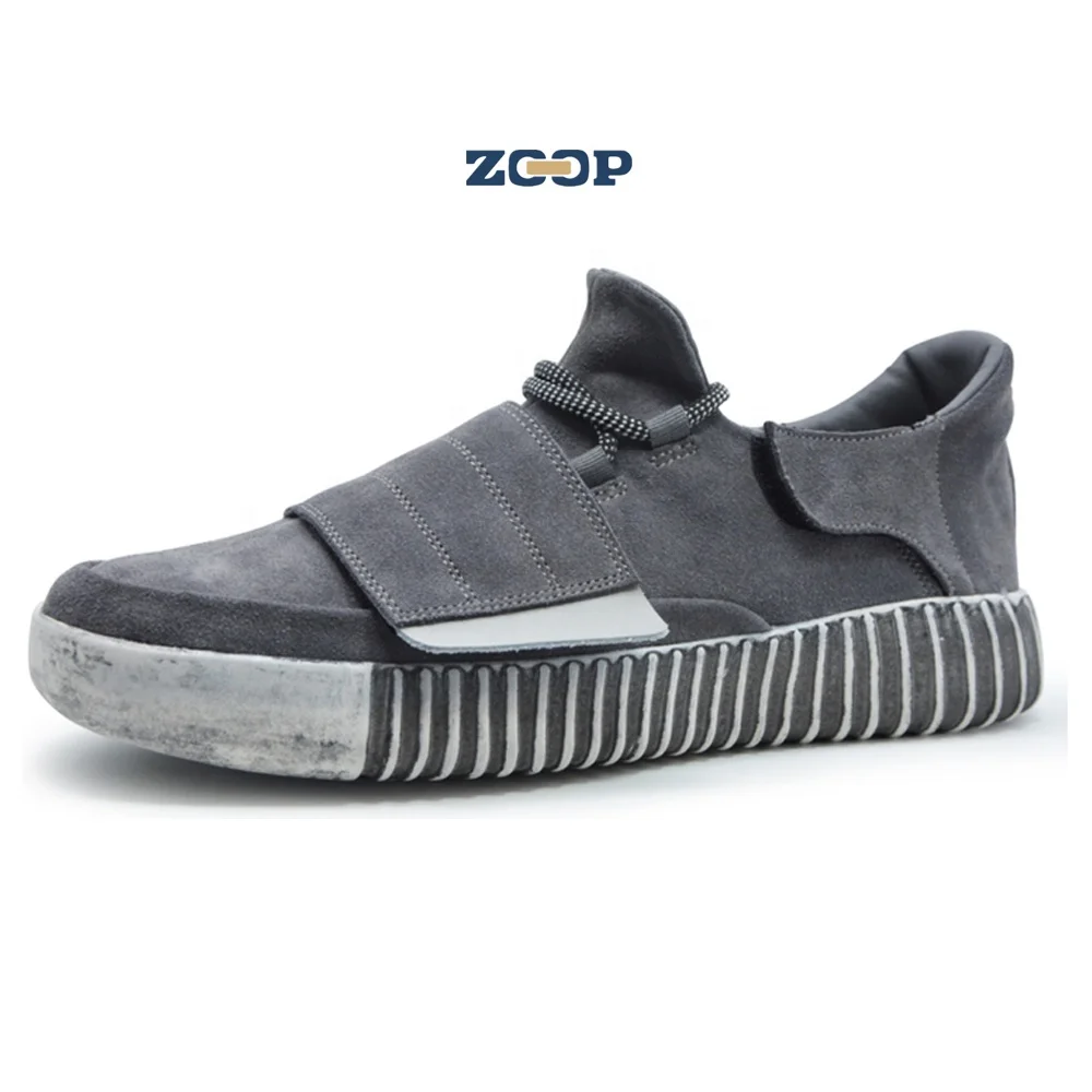 

Grey casual shoes napped leather upper breathable paste slip-on fashion sneaker for men logo custom, Black, grey
