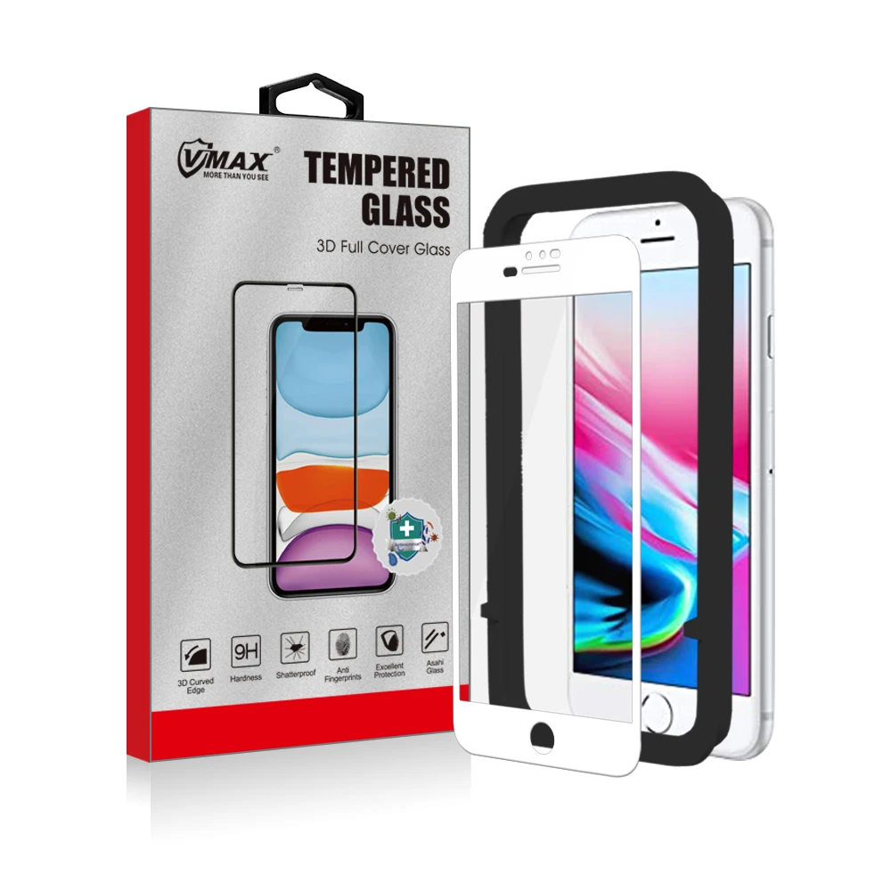 

Retail Package New item 3D curved edges full cover carbon fiber tempered glass screen protector for iphone 7/8 3D glass white