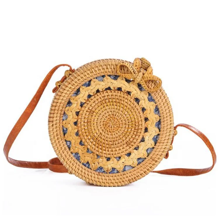 

2019 NEW Natural rattan round bag Hand woven straw beach bags with wholesale rattan ladies handbags