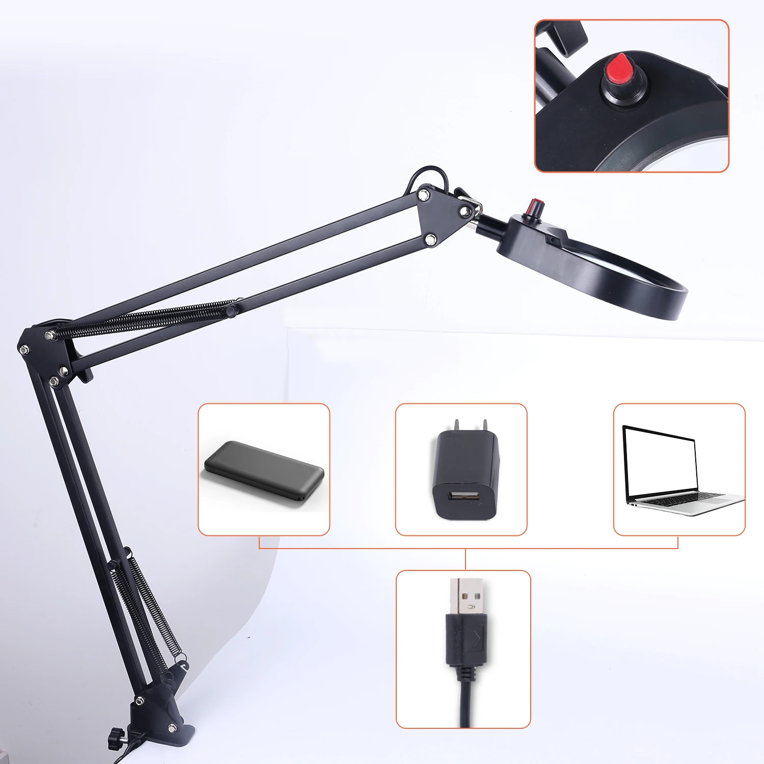 

Professional LED Desk Lamp Eye-Caring Adjustable Swing Arm Table Light with Clamp 10X Magnifying Glass For Reading Welding