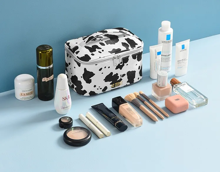 

factory sales stock milk 3 design PU cosmetic make up storage organizer hand bag