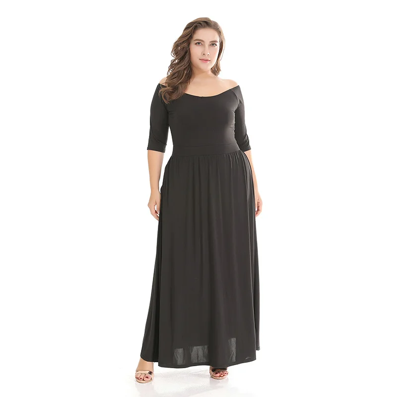 

Popular Dress Off Shoulder Pleated Split Side Shift Dress Fat Female Sexy Blank Maxi Party Dresses