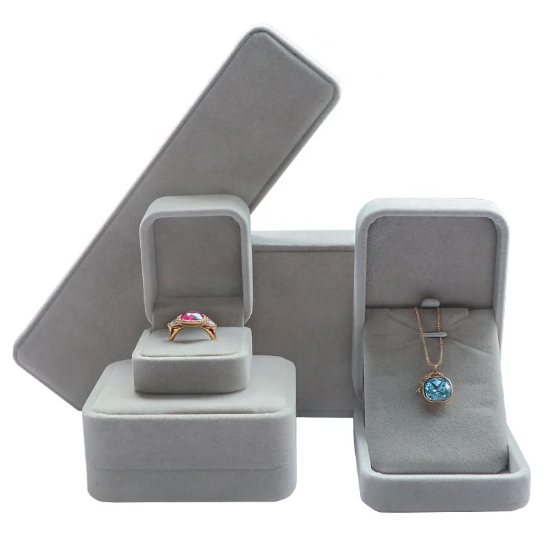 

Shenzhen Guorui RTS High Quality Velvet Gift Jewelry Packaging Box Grey Pink Color Jewellery Pendant Bracelet Ring Earring Boxes, Grey+pink, purple, black or customized