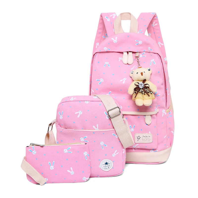 

4 Sets Canvas Rabbit Animals Travel Backpack School Bag School Backpack For Girls