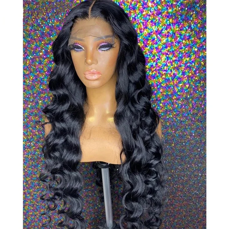 

Luxury Loose Deep Wave Black Color Brazilian Virgin Human Hair Lace Front Wigs Pre Plucked Natural Hairline, 1 1b 2 4