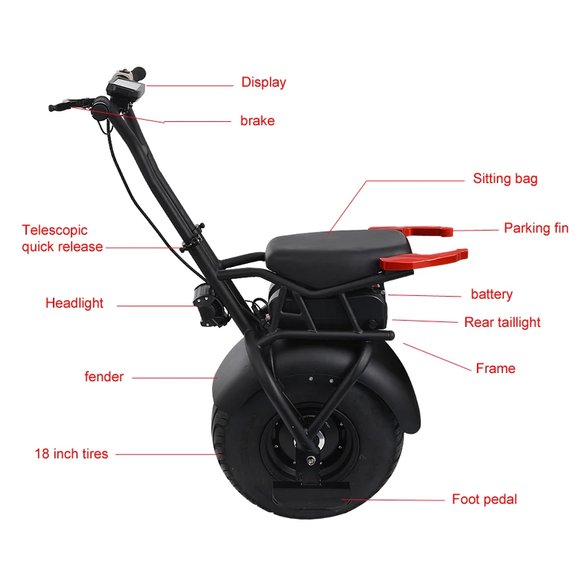 

1000w/60v Electric 18inch One Wheel Self Balance Motorcycle Vehicle Headlight