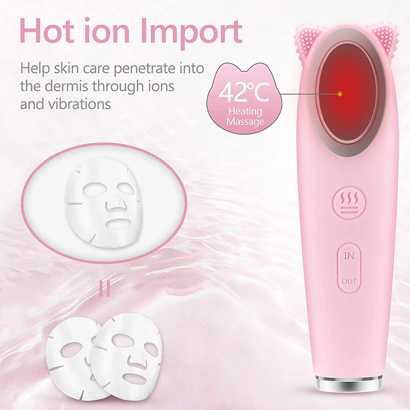 

2 in 1 exfoliate silicone sonic vibration facial washing brush heating color led light massage face cleansing brush