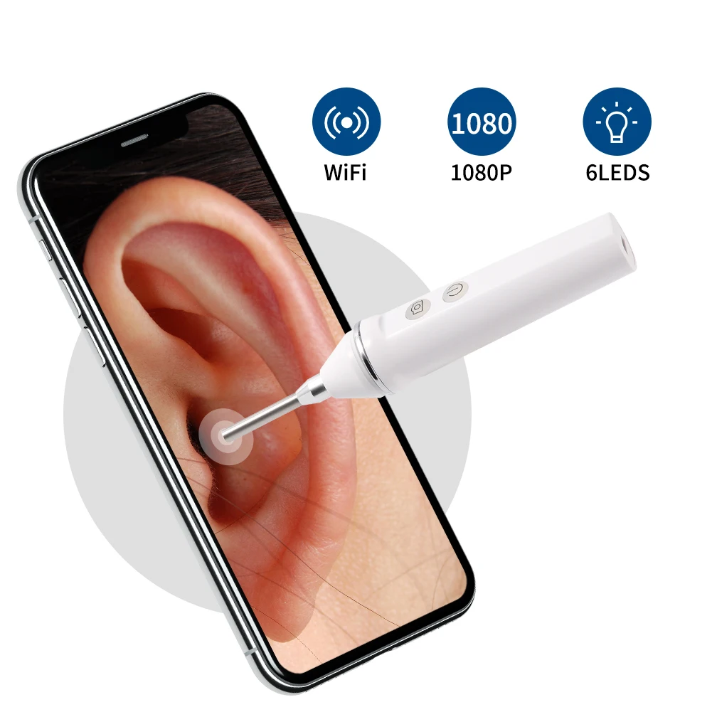 

2021 New Device 3.9mm 1080P Wireless Electric Ear Wax Remover Cleaning Tool Digital Otoscope Ear Cleaner, White