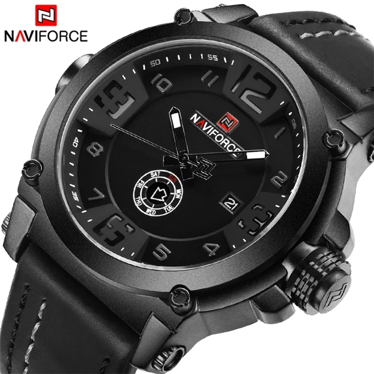 

NAVIFORCE Mens Watches Top Brand Luxury Sport Quartz-Watch Leather Strap Clock Men Waterproof Wristwatch relogio masculino 9099, Picture