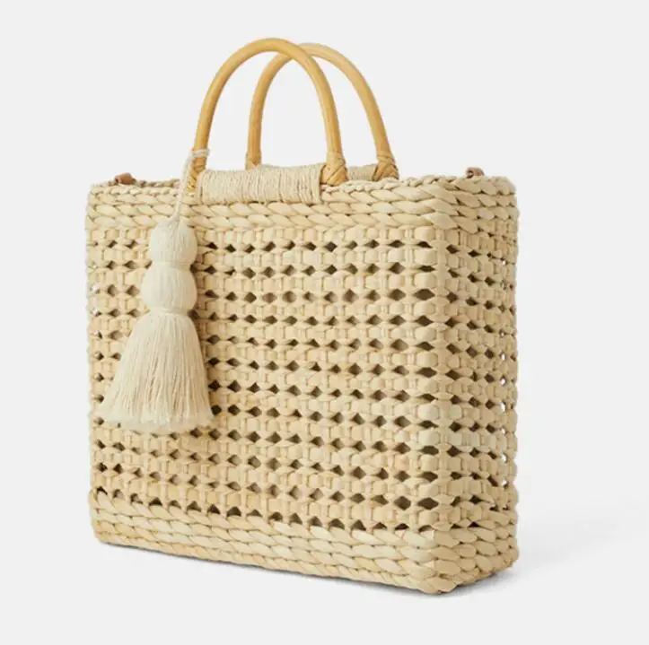

Vintage Bohemian Straw Bag for Women Summer Large Capacity Beach Handbags Rattan Handmade Kintted Travel Bags Handle Bags, 1 colors