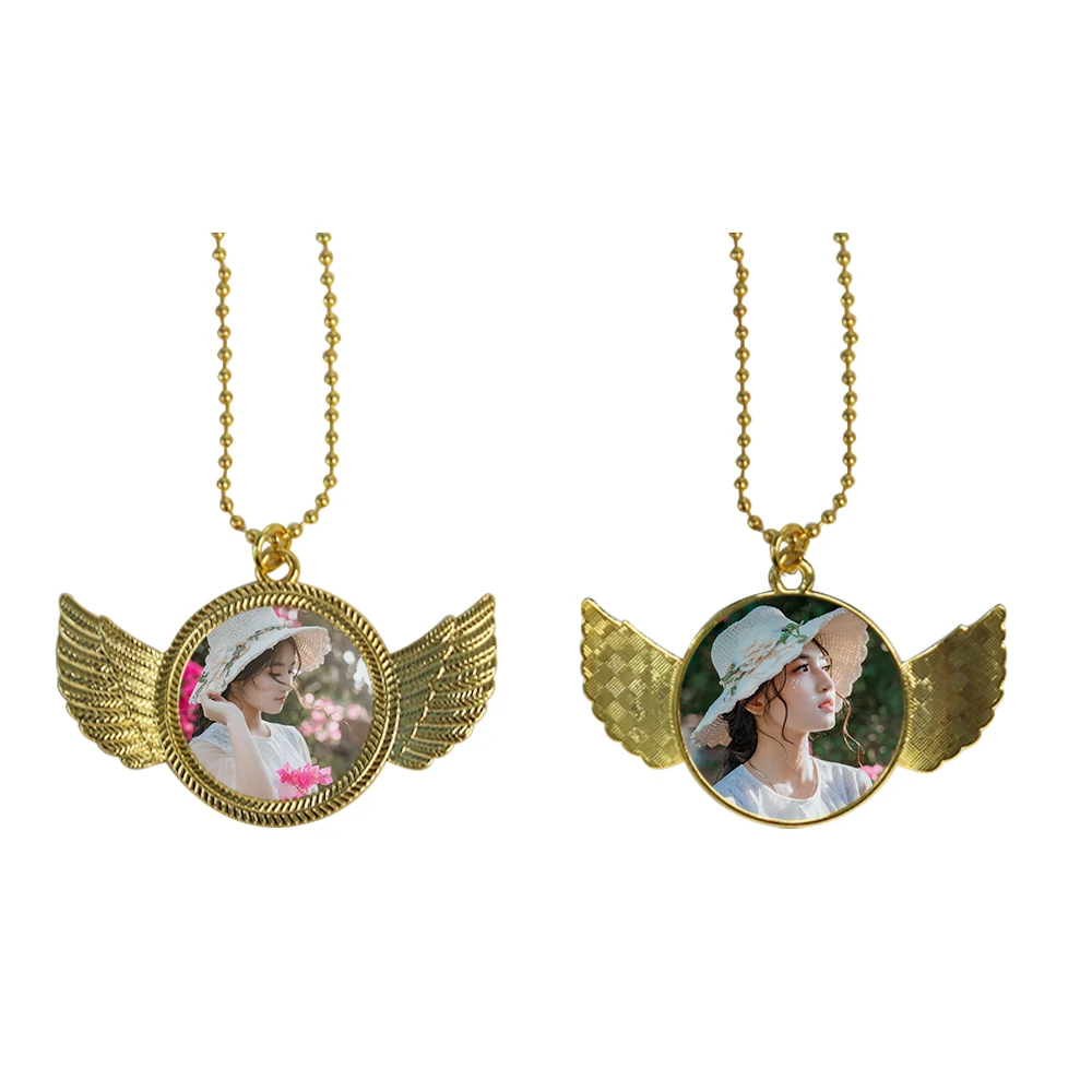 

Subbank Mom Sublimation Blanks Necklace Pendant Jewelry Metal Angel Wing Locket Sublimation Necklace Ornament Pendants