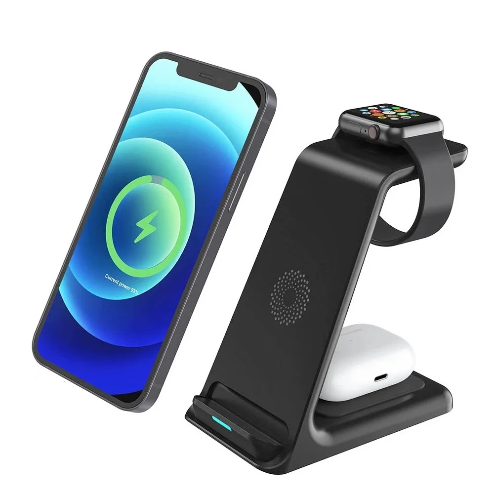 

20W 3 in 1 Qi Fast Charging Dock Station Phone Wireless Charger Stand for iPhone 13 Apple Series Watch Earphone, Black, white