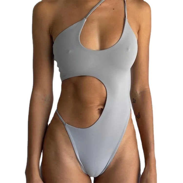 

2022 swimwear & beachwear hot sale one piece swimsuit solid color backless cut out sexy one piece one shoulder swimsuit bikini