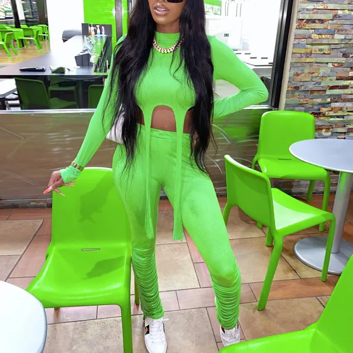 

A00550D Amazon Hot Seller Women Set Autumn 2020 Whole Sale Clothing Female 2 Piece Sets, Green