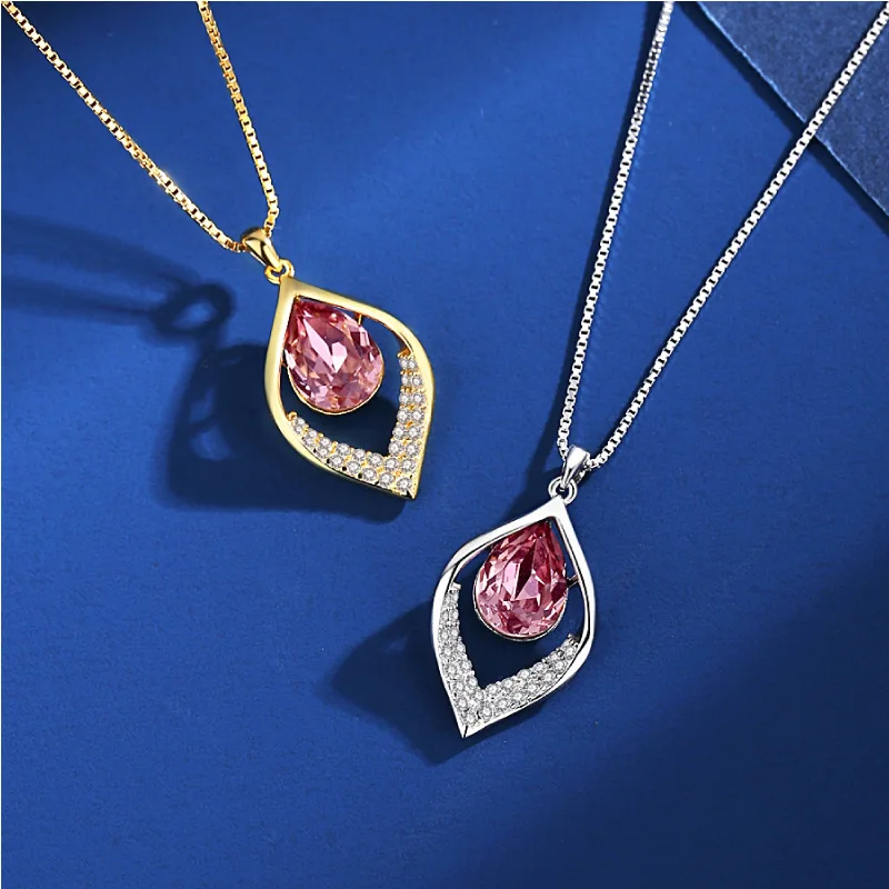 

HOT SALE Women's 925 Sterling Silver Necklace Inlaid Crystal Pendant Party Jewelry