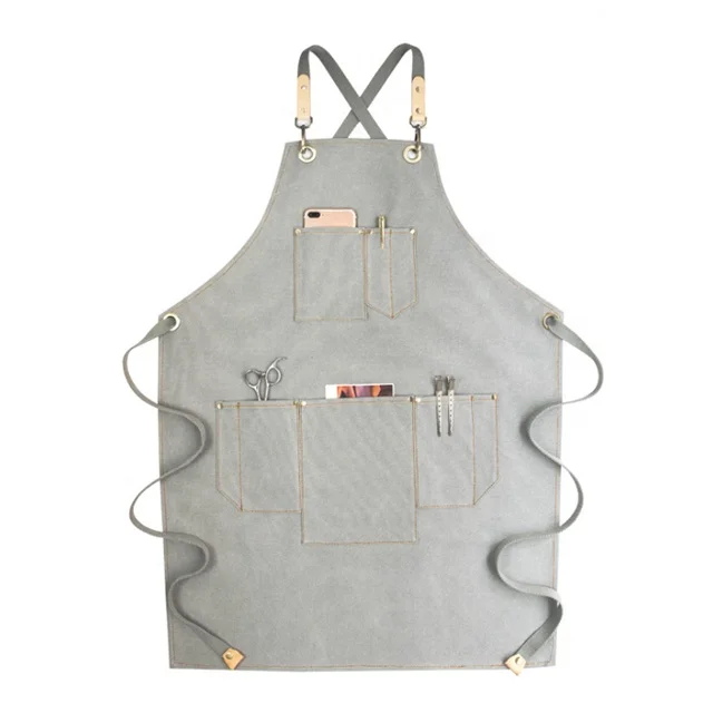 

Light Grey Florista Coffee Canvas Ribbon PU Leather Apron, Can be customized