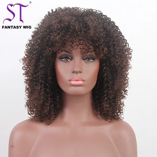 

China Supplier 19" Mid Length Oprah Style Dark Brown Afro Curly Kinky Twist Flame Resistant Synthetic Wigs For Black Women