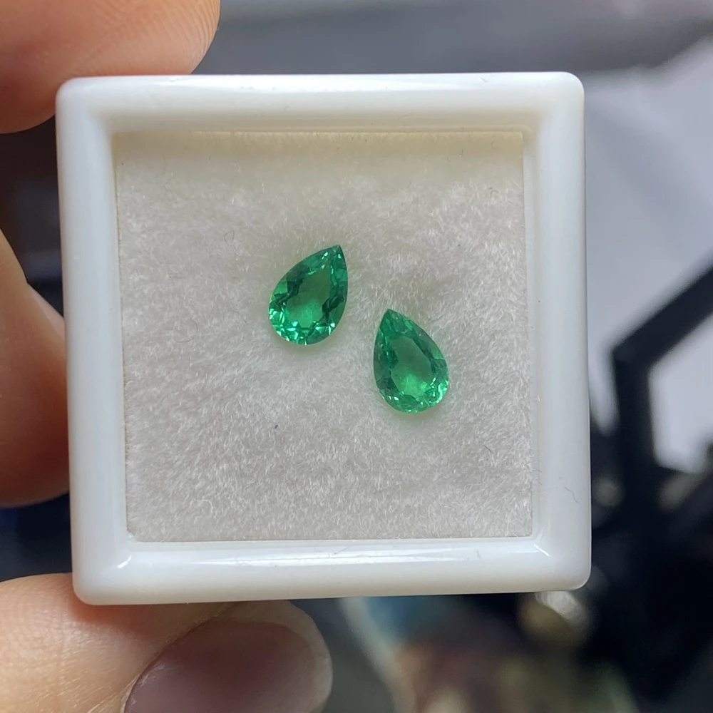 

4x6mm Green Pear Lab Grown Emerald 0.7 Carat Hydrothermal Loose Colombian Emeralds