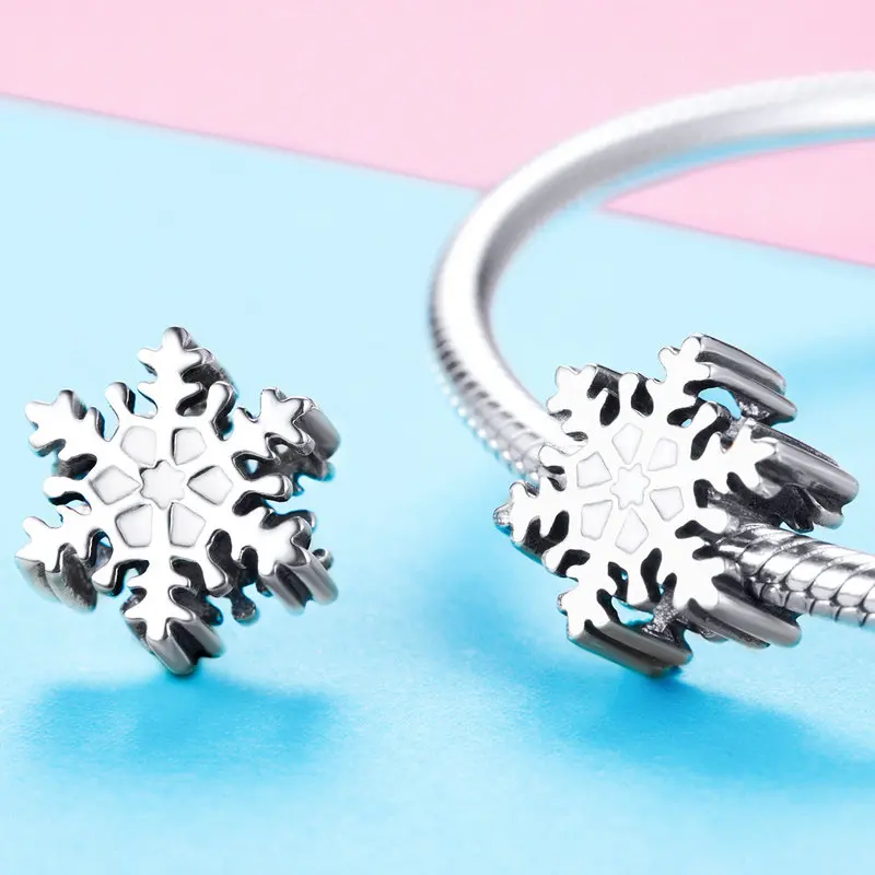 

New Arrival Fine Jewelry 925 Sterling Silver Winter Snowflakes Charm Beads For Bracelet Making