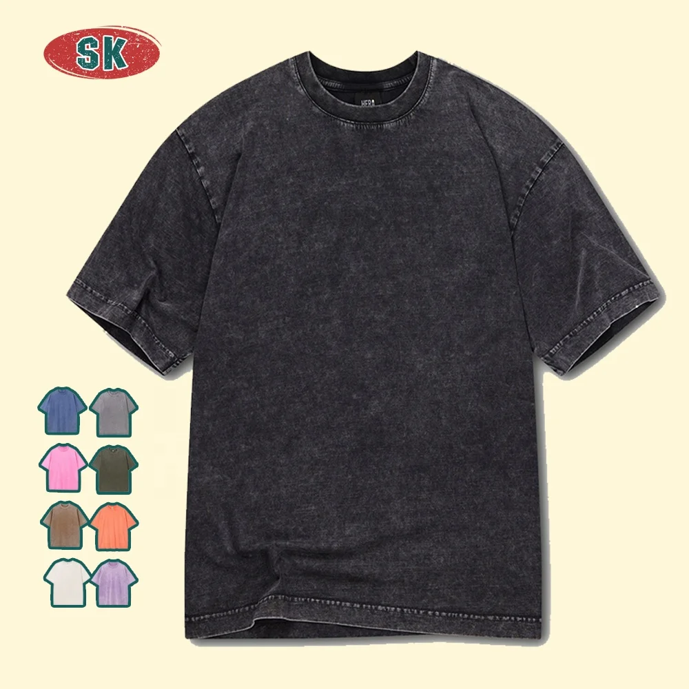 250gsm Heavy Weight Vintage Washed 100% Cotton Solid Black Oversized Breathable Men's T-shirts