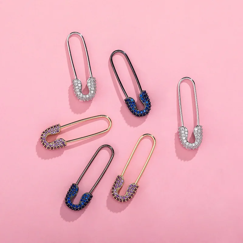 

Wholesale Safety Pin Earring Iced Cubic Zirconia Earrings Fashion Hip Hop Jewelry Men Women For Gift
