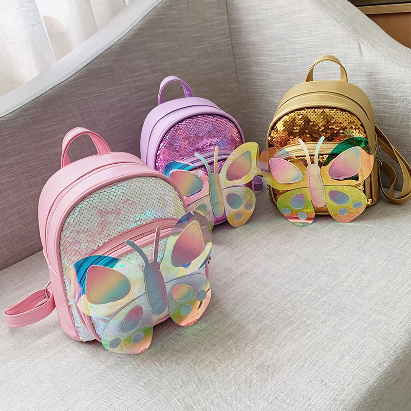 

Wholesale Shiny Sequin Made Butterfly Mini Teenager Backpacks Kids Back Pack School Children Bags, As picture
