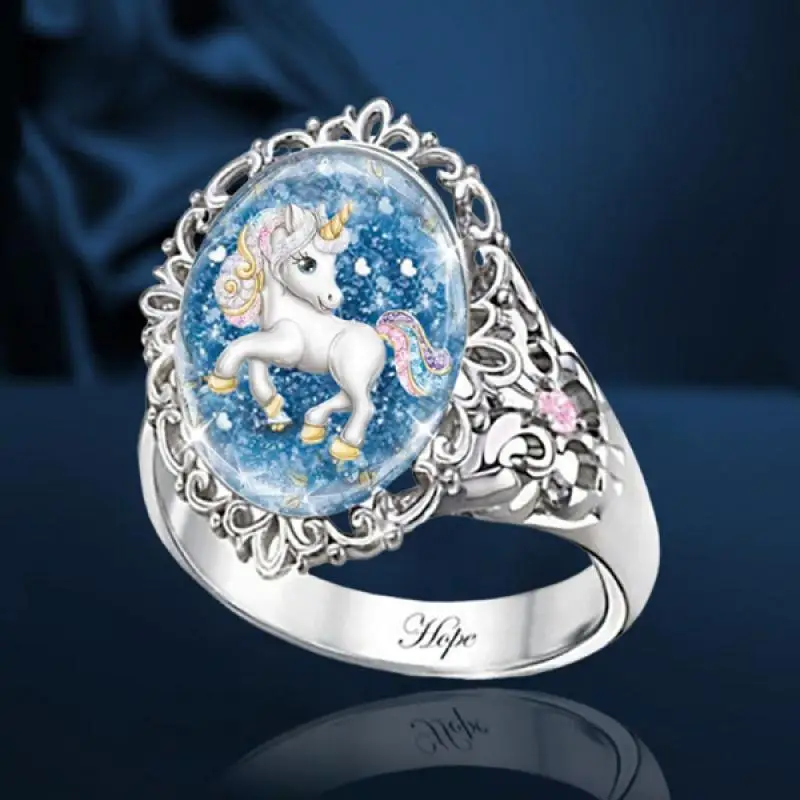 

Romantic and Lovely Sparkling Jewelry Sapphire Hollow Inlaid Pink Diamonds Fashionable Unicorn Rainbow Pony Ring