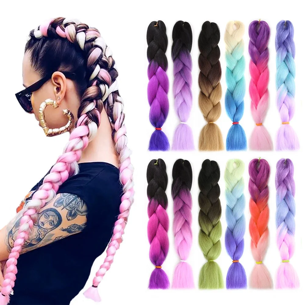 

Wholesale 24 Inch Xpression synthetic hair extension 100g jumbo ombre braiding hair crochet jumbo braid synthetic braids hair