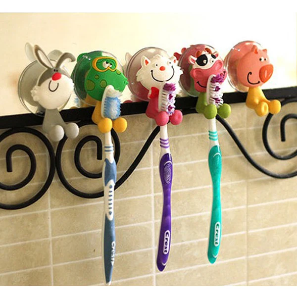 

Dropshipping 5PCS In One Set Lovely Cartoon Suction Cup Wall Bathroom Kids Silicone Toothbrush Holder