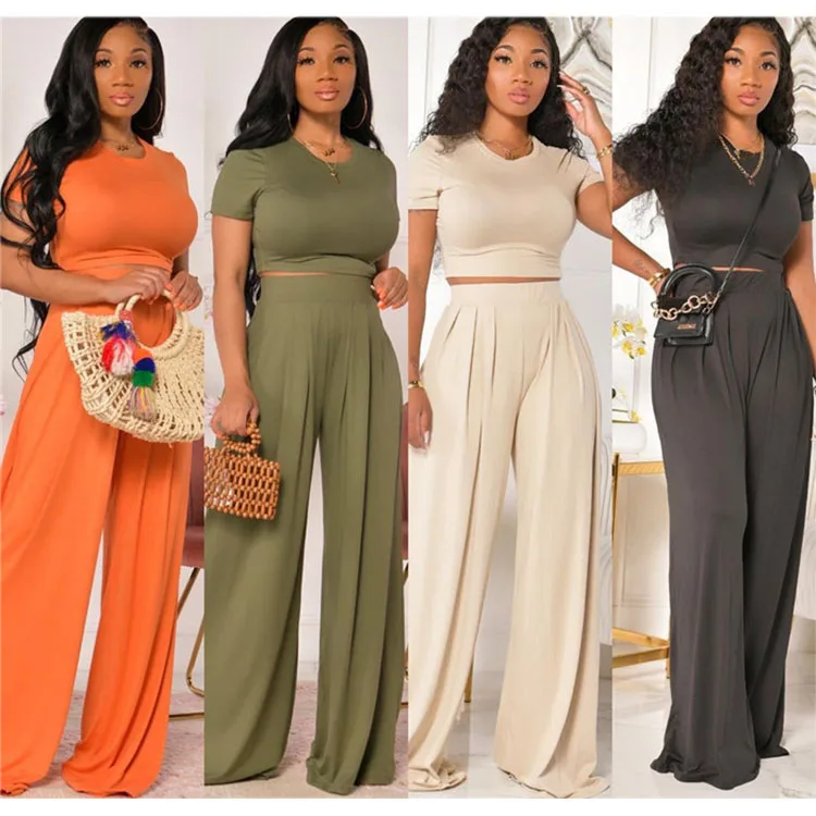 

ALL11252 Professional 2 Piece Wide Leg Pant Set Women Clothing 2021 New Arrivals for wholesales, Photo shown