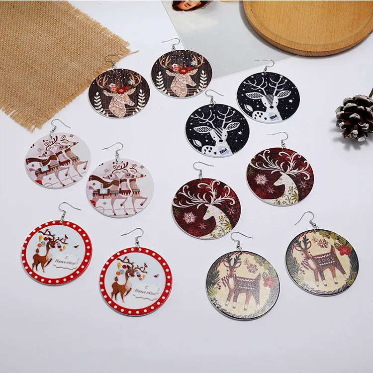 

6 Pairs Per Set Christmas Dangle Earing Fashion Copper Ear Hook Epoxy Snowflake Elk Bell Tree Antlers Pendant Drop Earrings