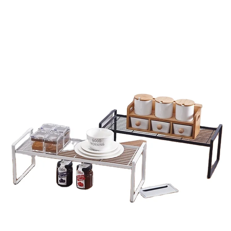 

Wholesale modern style iron storage shelf layered spice storage rack Kitchen dish storage rack white black, Black&white