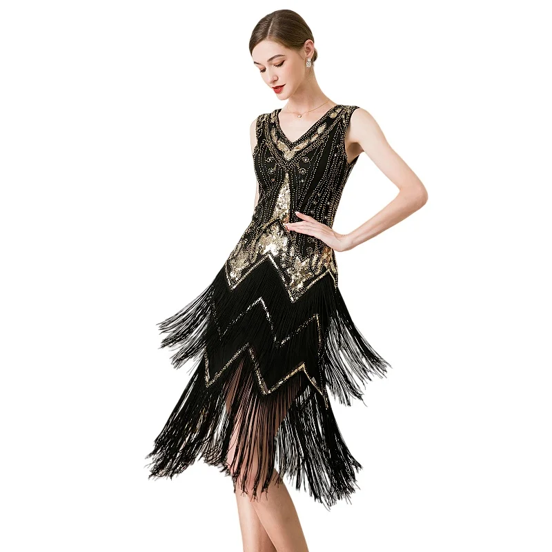 Retro 1920s Beaded Fringe Flapper Dress