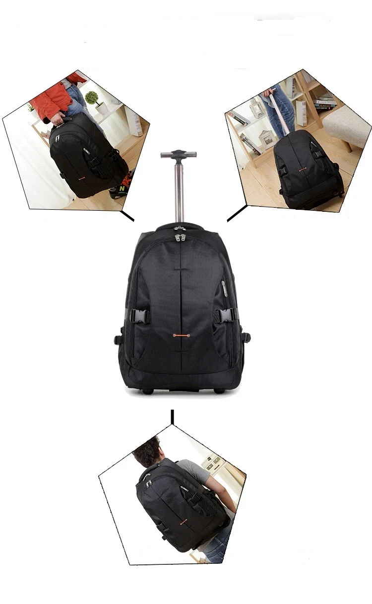 2023 New Business Waterproof Wheeled Rolling Detachable Trolley School Backpack