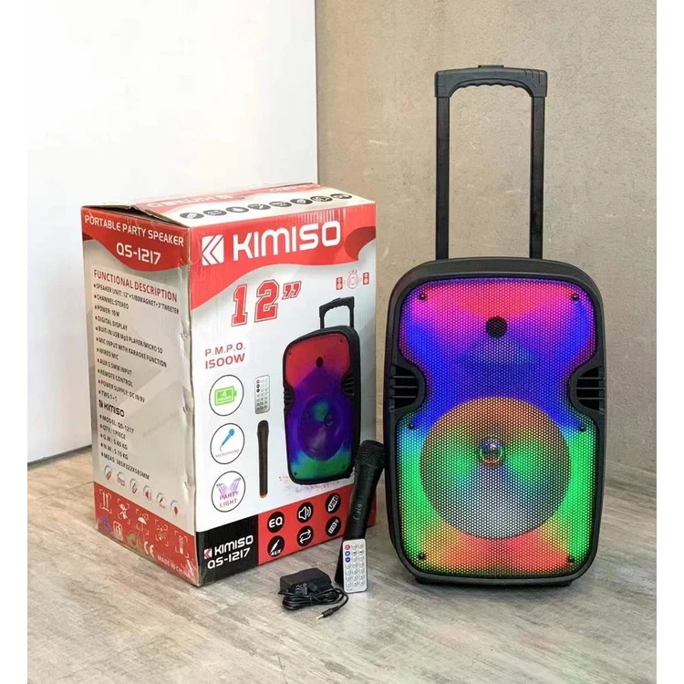 

QS-1217 New Wireless Portable Speaker KIMISO 12 Inch Big Rechargeable Speaker With Colorful Lights, Black