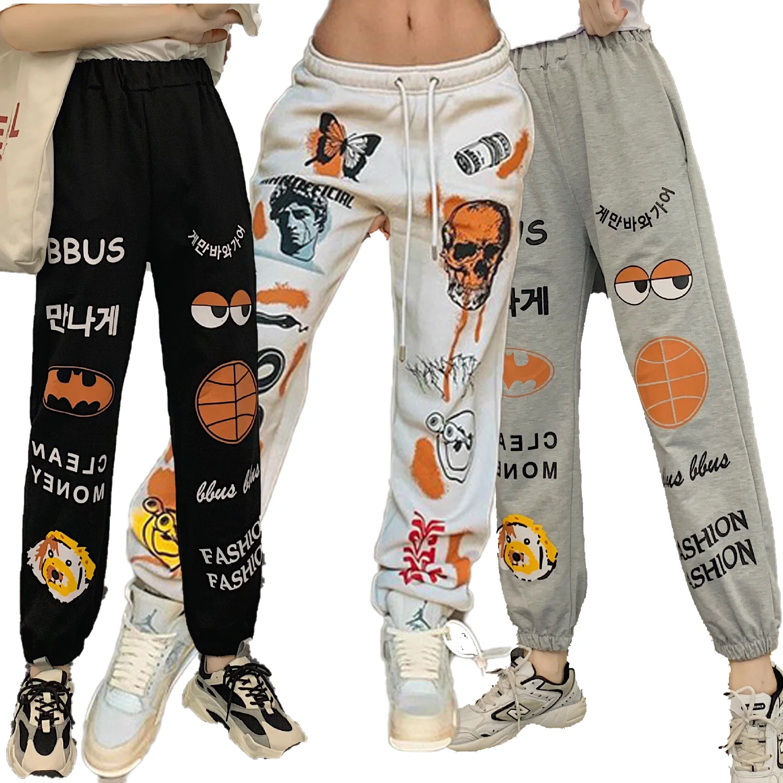 

2020 Autumn Hot Sale Chic Design Fashion Joggers Women High Waist Drawstring Long Pants With Graffiti Streetwear