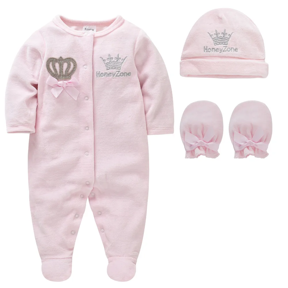 

Unisex Baby Clothes Set Long Sleeve Romper+Hat+Glove Infant 0-12 Months Clothes