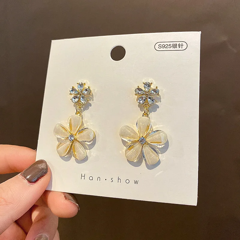 

new statement fashion double flower earrings