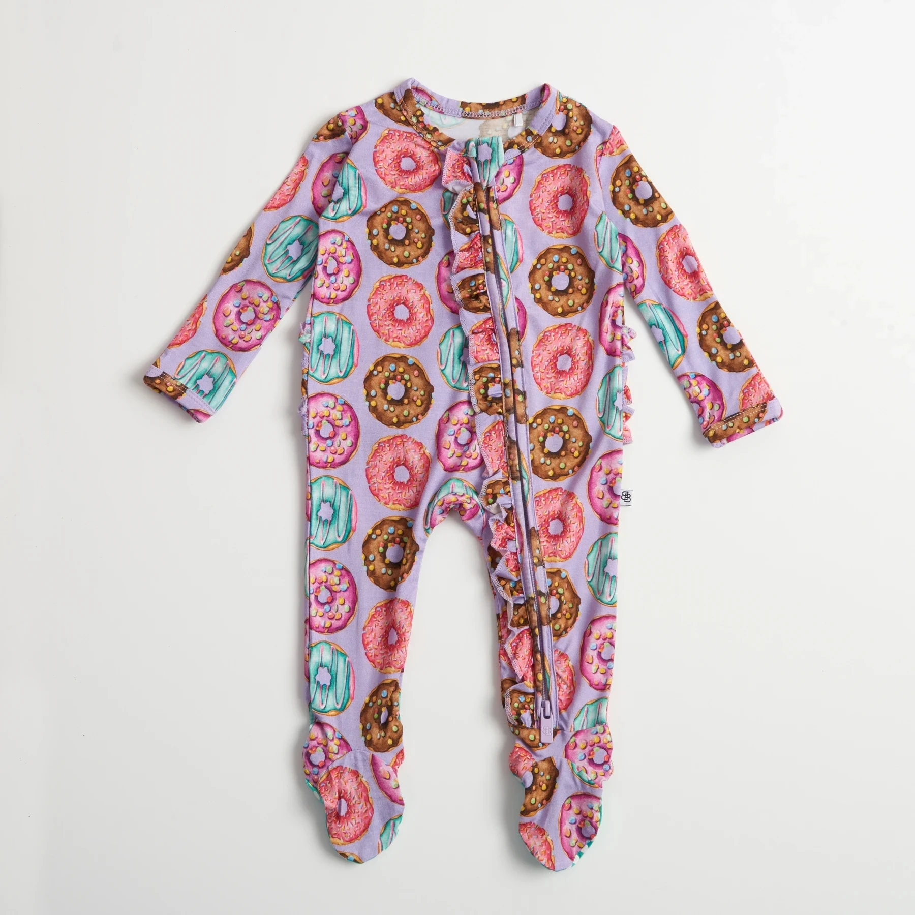 

doughnut print Footed One-piece Zipper 100% Organic spandex baby romper bamboo, As the pic show