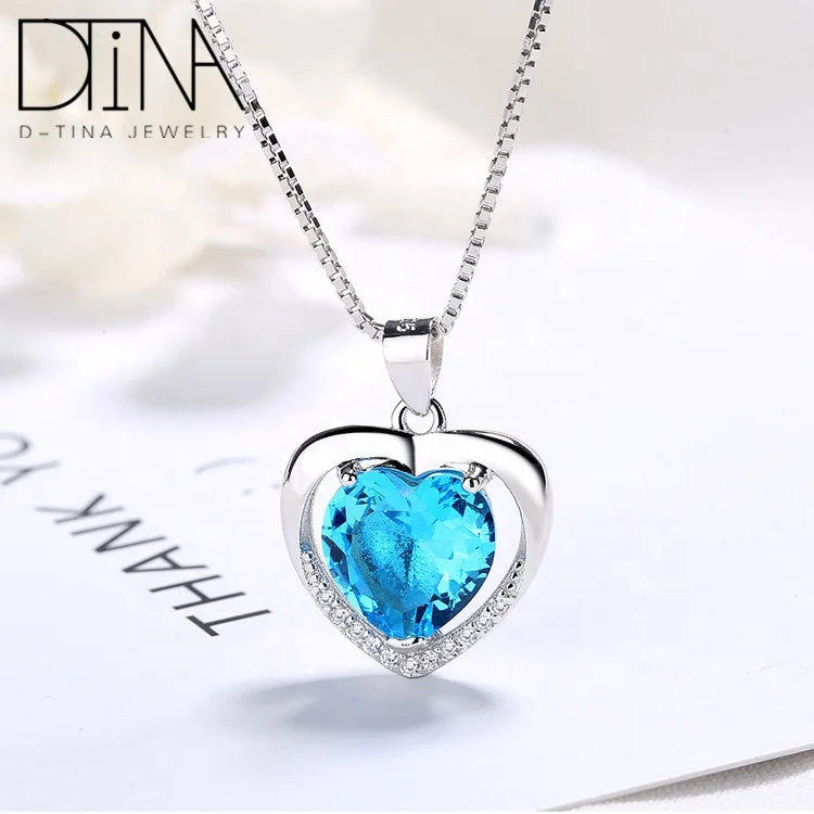 

DTINA Brand 925 Silver Love Gemstone Pendant Multicolor Optional Women Jewelry