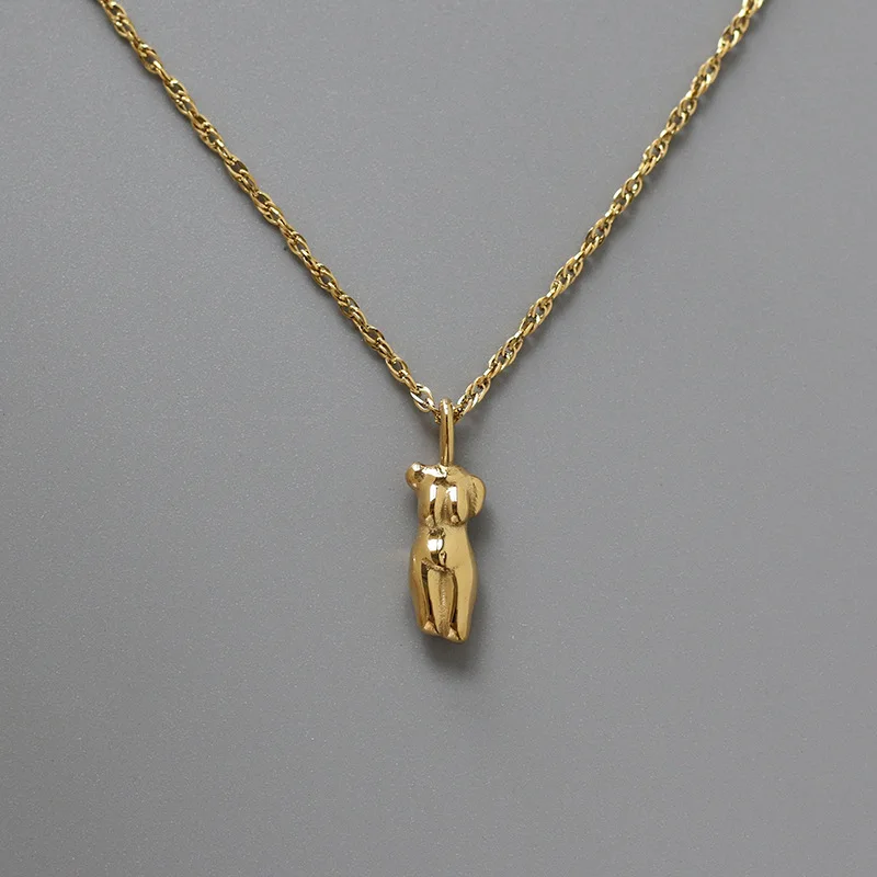 

Hot Sale Ins Personalized Minimalist Simple Stainless Steel Gold Plated Solid Statue 3D Human Body Pendant Necklaces