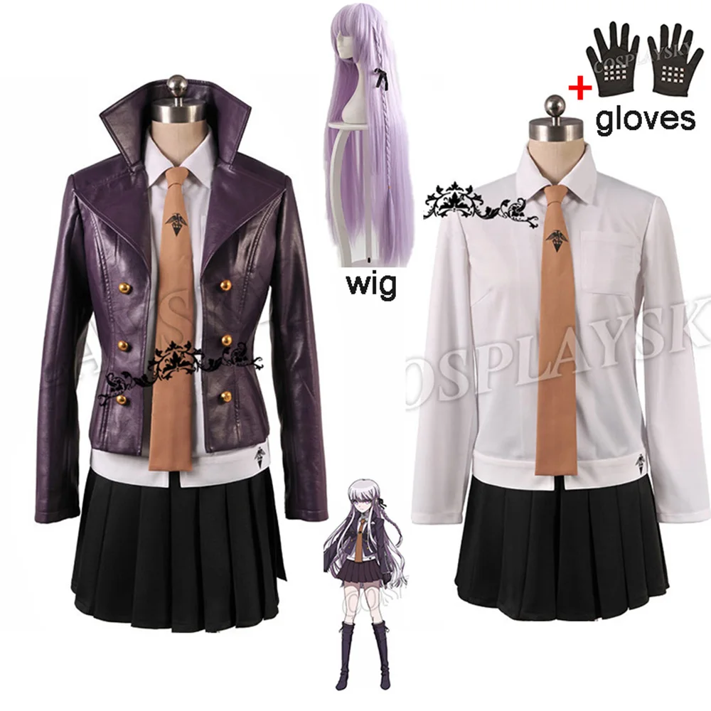 

Danganronpa Dangan-Ronpa Kyoko Kirigiri women Cosplay Costume Dress Set With Gloves Halloween Cosplay Costume and wig shirt tie