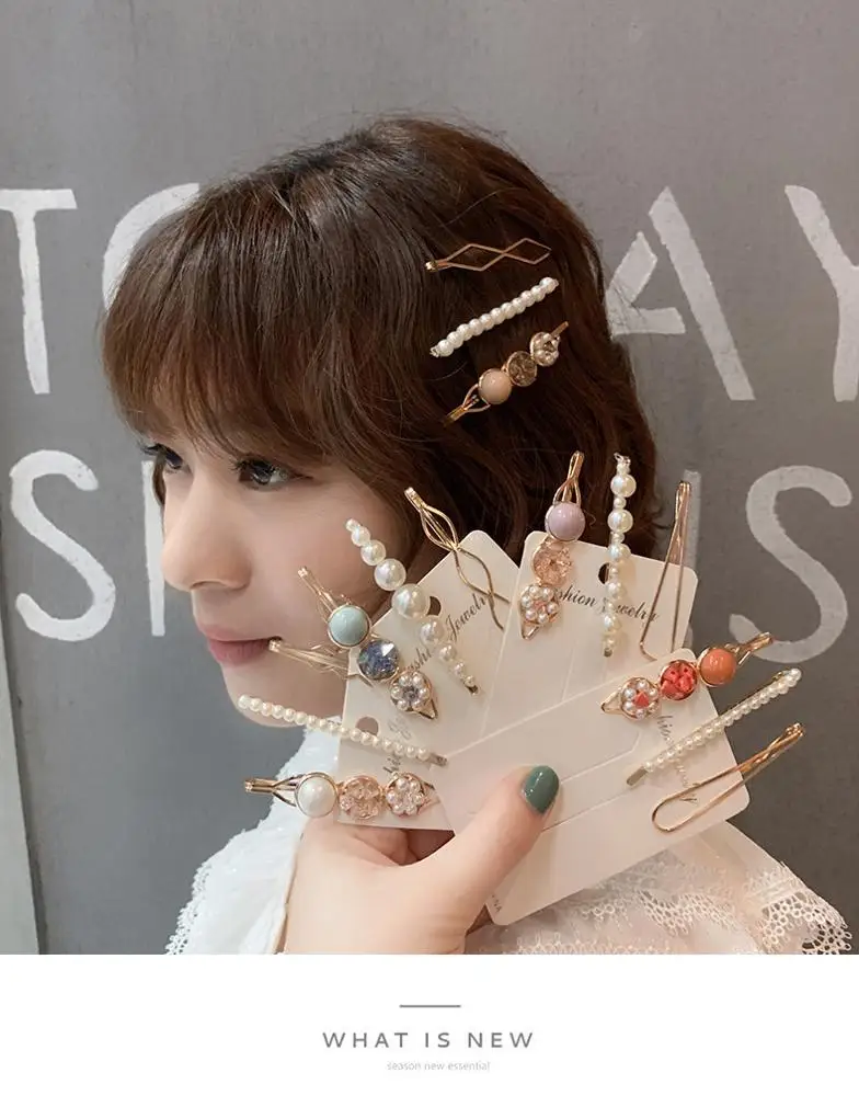 

Korean style wholesale hair clips high quality pearls wholesale hair clips 3 piece per set new design korean hair clip, 5 various designs avaialble
