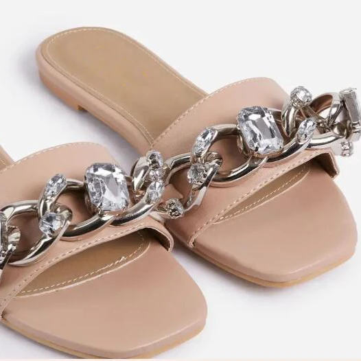 

2021 New arrivals Summer Outside Sandals Women's Casual Flat winter slippers woman women slippers fashion gold chain sandals, Customized color