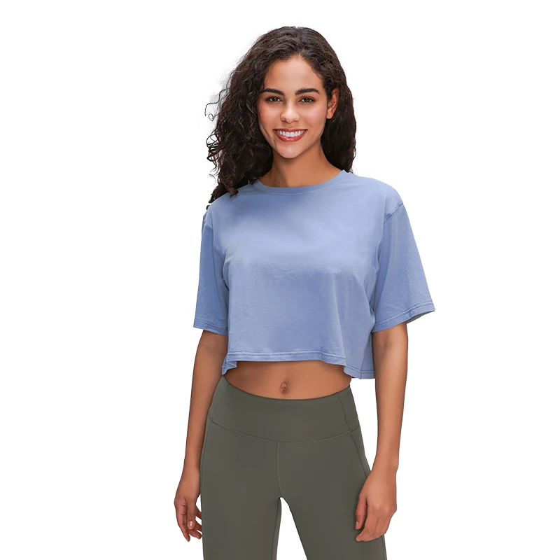 

Ready for ship women cotton white short sleeve crop top wholesale yoga crop top