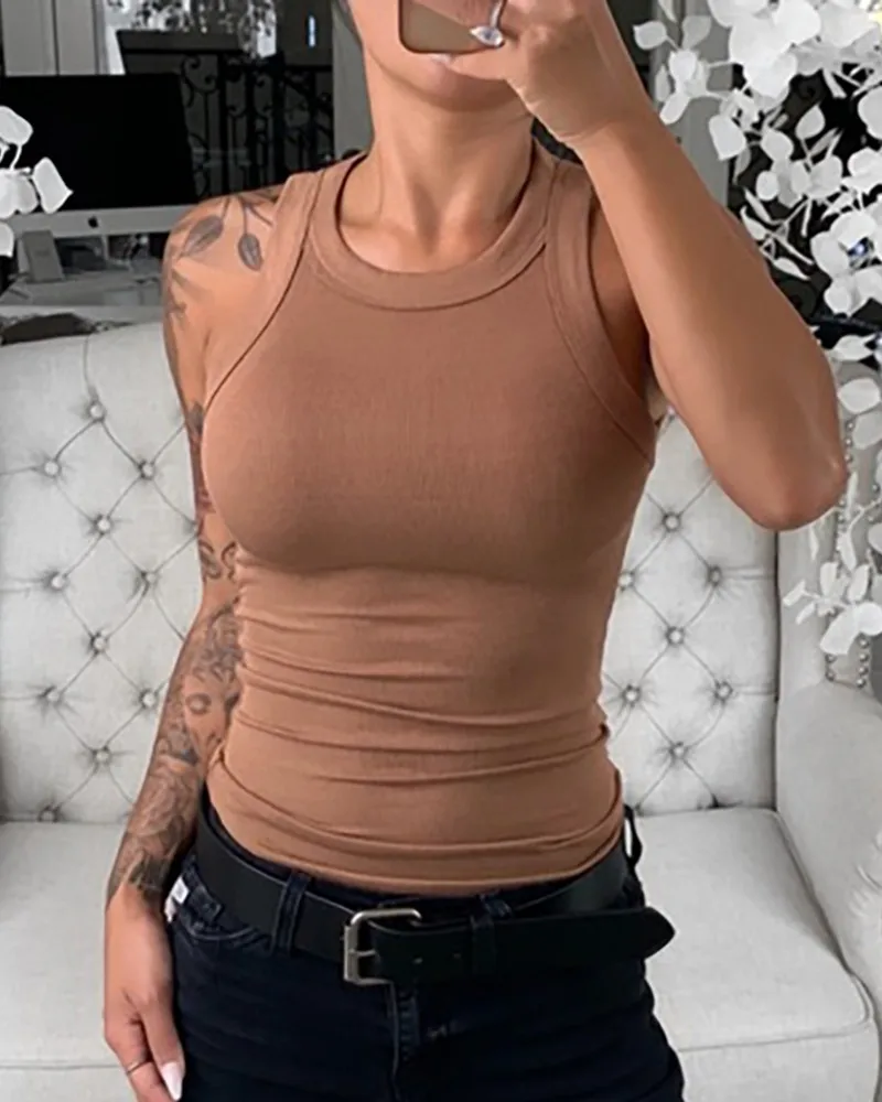 

The new summer solid color sleeveless body dress small vest girl.