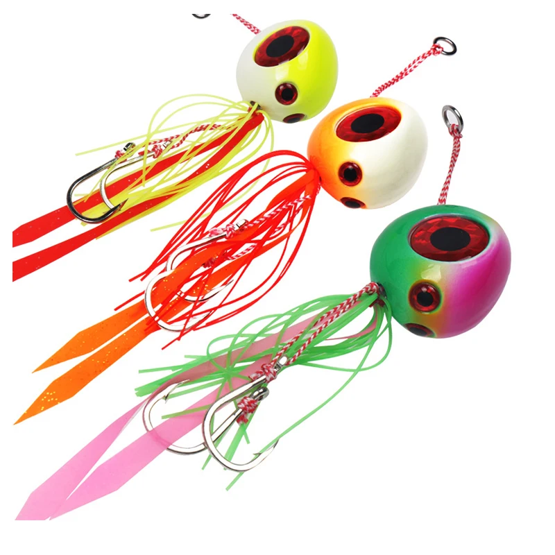 

60g80g100g120g150g200g bass Inchiku metal lure head Round fish lure skirts jig kabura lure with hook, 3 colors