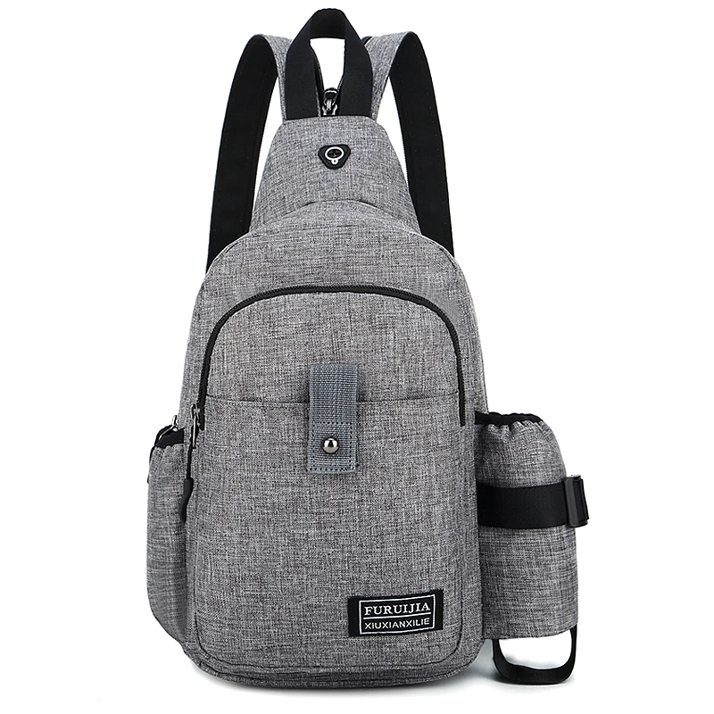 

custom mens backpack waterproof chest bag leisure sports sling crossbody bag, Gray,blue and black