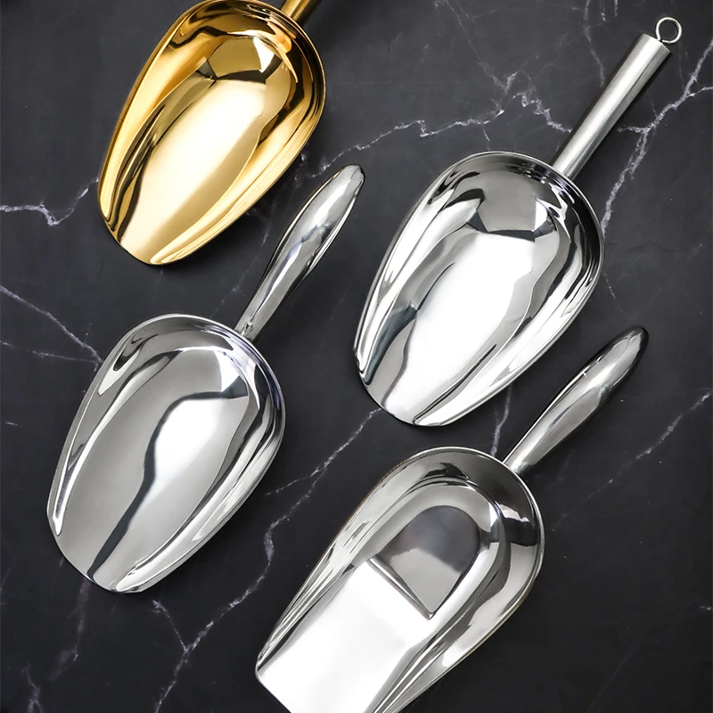 

High quality food candy popcorn tea shovel Metal Stainless Steel Ice Scoop Ice Shovel for bar