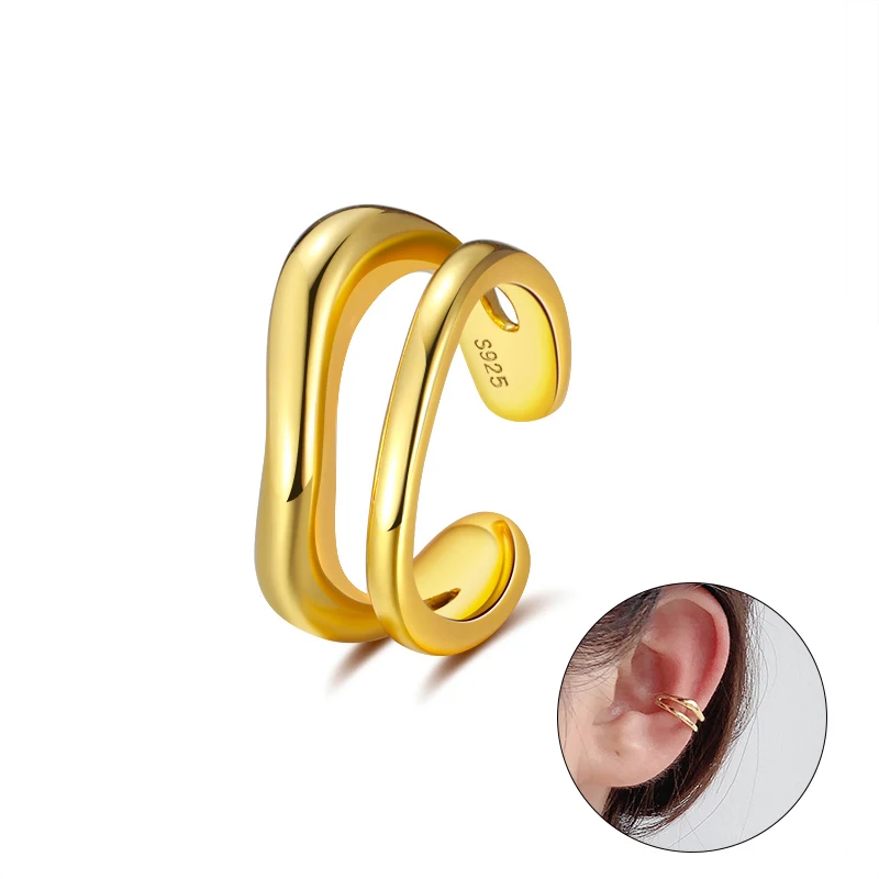 

RINNTIN CL03 1pcs Women 925 Sterling Silver Ear Cuff Earring Gold Plated Non Pierced Ear Cartilage Clip Earrings